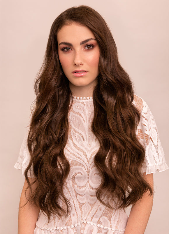 22 inch Invisible Wire Hair Extensions in #2 Dark Brown