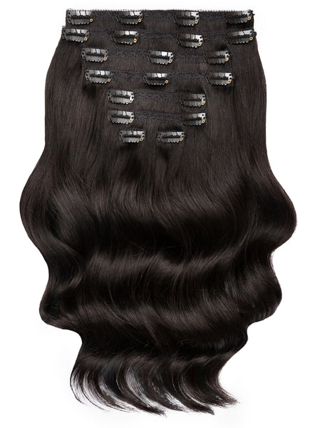 16 inch Full Volume Clip in Hair Extensions #1B Natural Black
