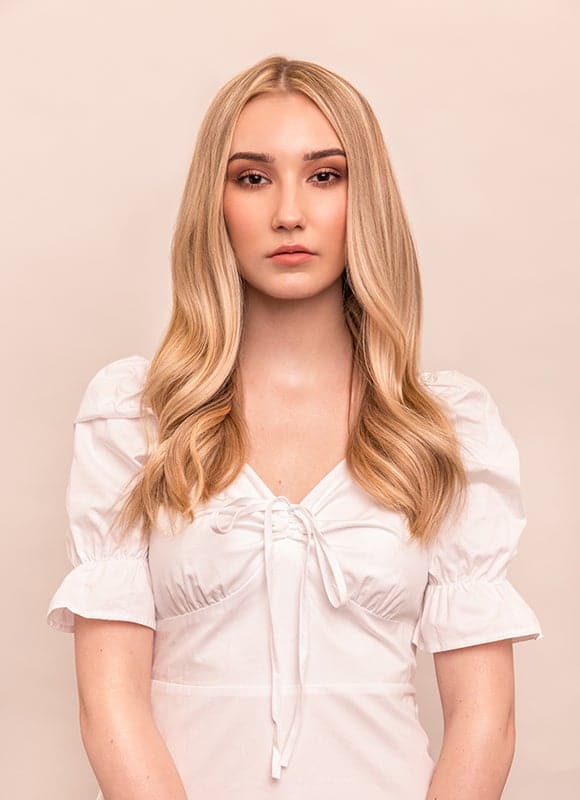 16 inch Full Volume Clip in Hair Extensions Light Brown with Light Blonde Highlights