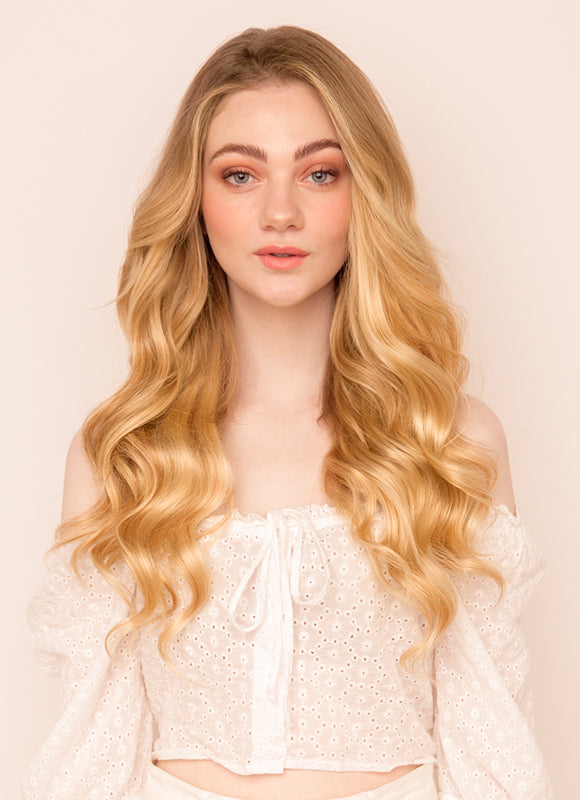 16 inch Full Volume Clip in Hair Extensions Ash Brown & Light Blonde Balayage
