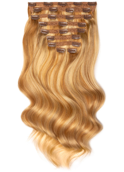 16 inch Deluxe Clip in Hair Extensions Light Brown with Light Blonde Highlights