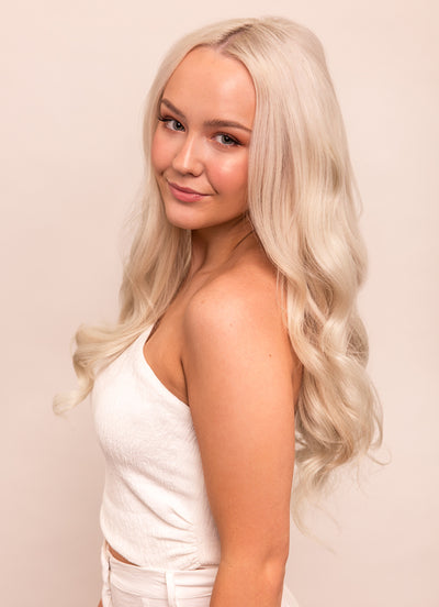 16 inch Deluxe Clip in Hair Extensions #60W Platinum Blonde