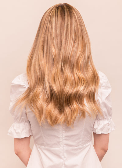 16 inch Deluxe Clip in Hair Extensions Light Brown with Light Blonde Highlights