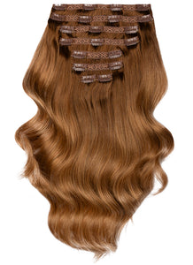 16 inch Full Volume Clip in Hair Extensions Medium to Light Brown Ombre