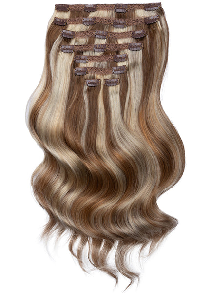 16 inch Full Volume Clip in Hair Extensions Brown & Blonde (Bronde) Balayage