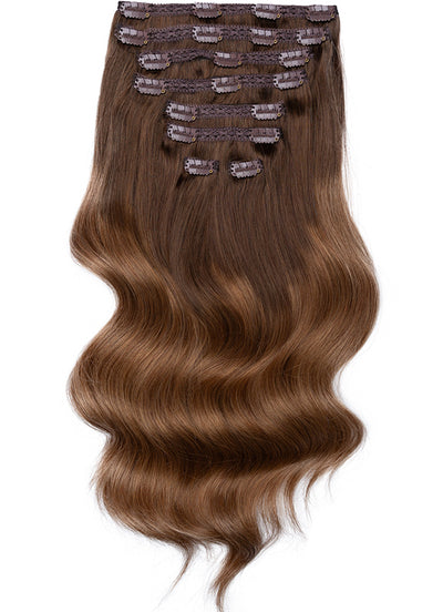 16 inch Full Volume Clip in Hair Extensions Dark to Light Brown Ombre