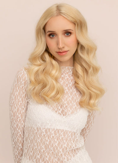 16 inch Invisible Wire Hair Extensions in #613 Bleached Blonde