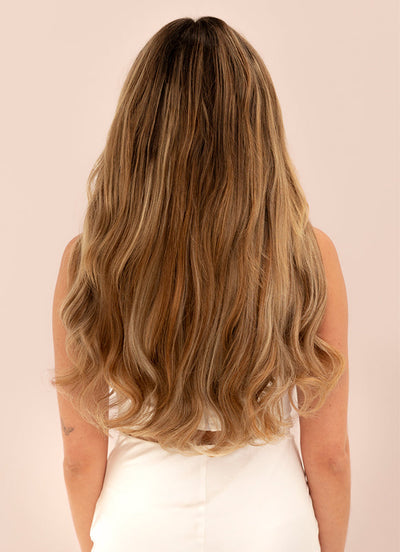 16 inch Invisible Wire Hair Extensions Brown & Blonde (Bronde) Balayage #F4A-4A8A613