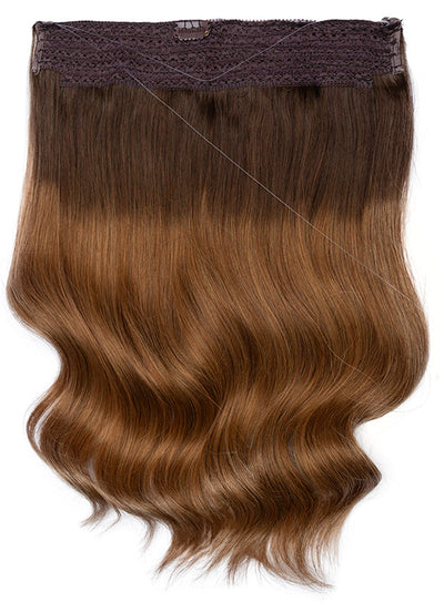 16 inch Invisible Wire Hair Extensions Dark to Light Brown Ombre