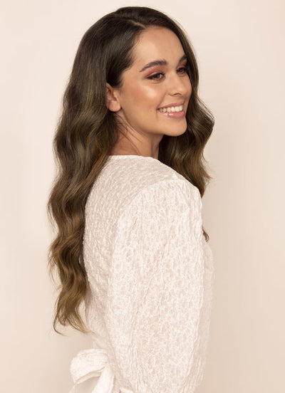 16 inch Invisible Wire Hair Extensions Mocha & Medium Brown Balayage