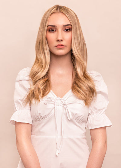 16 inch Invisible Wire Hair Extensions Light Brown with Light Blonde Highlights