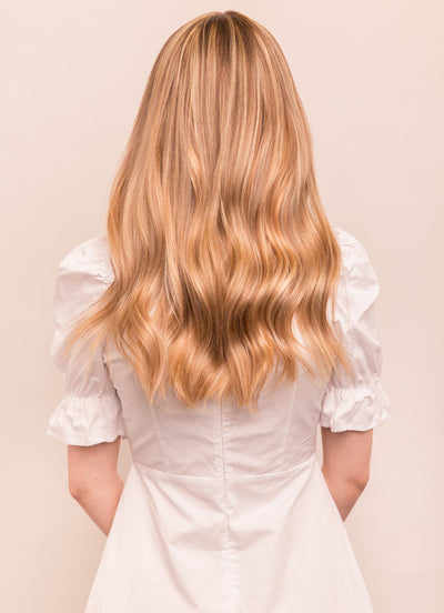 16 inch Invisible Wire Hair Extensions Light Brown with Light Blonde Highlights