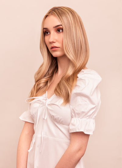 16 inch Invisible Wire Hair Extensions Light Brown with Light Blonde Highlights