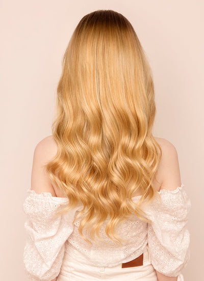 16 inch Invisible Wire Hair Extensions Light Brown & Blonde Balayage