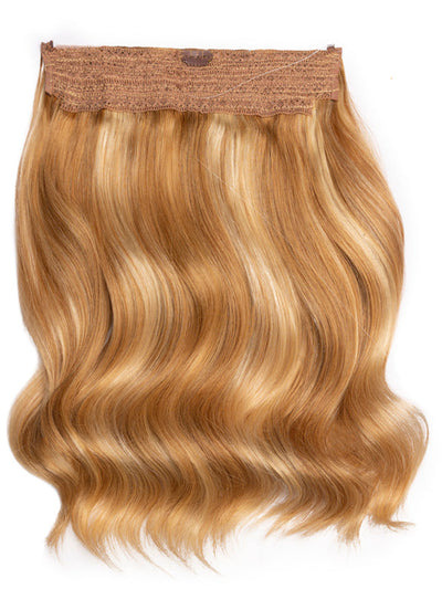 16 inch Invisible Wire Hair Extensions Light Brown with Light Blonde Highlights