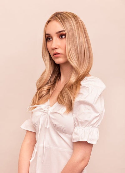 16 inch Deluxe Clip in Hair Extensions Light Brown with Light Blonde Highlights