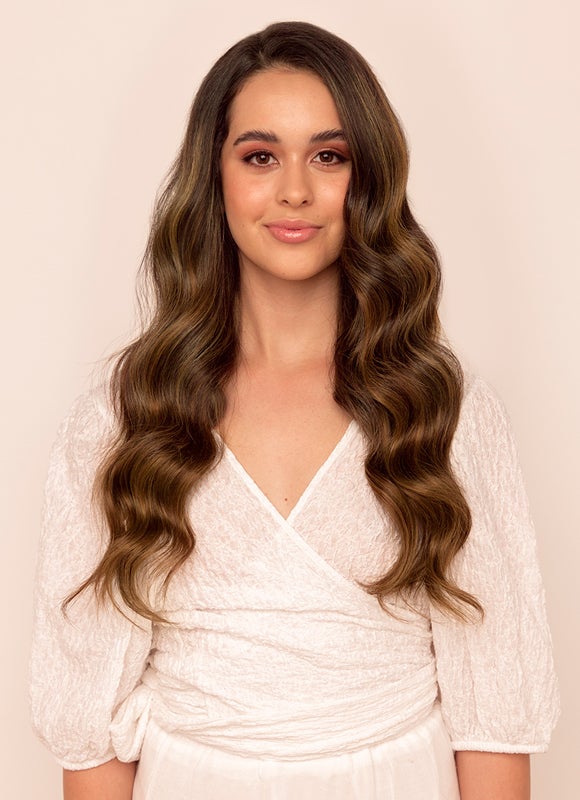 20 inch Full Volume Clip in Hair Extensions Mocha & Medium Brown Balayage