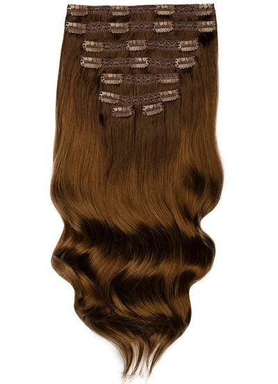 20 inch Full Volume Clip in Hair Extensions Dark to Medium Brown Ombre