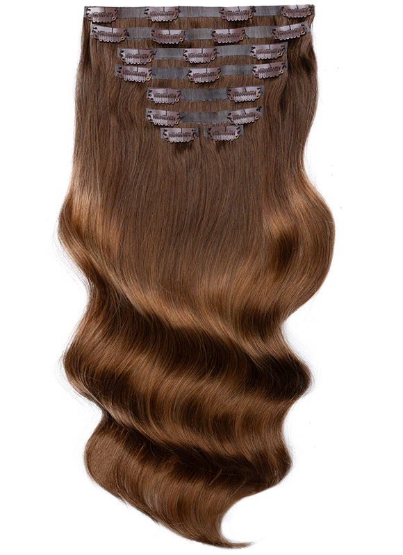 20 inch Seamless Clip in Hair Extensions Dark Brown to Medium Brown Ombre