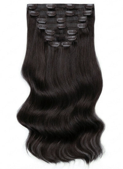 20 inch Seamless Clip in Hair Extensions #1B Natural Black