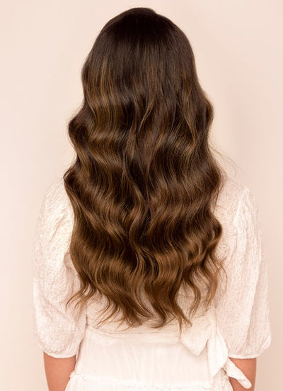 20 inch Seamless Clip in Hair Extensions Mocha & Medium Brown Balayage