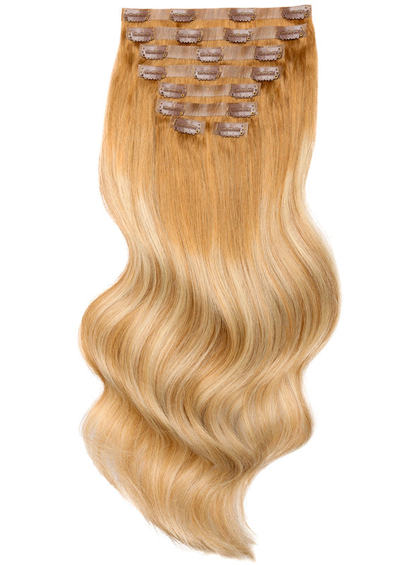 20 inch Seamless Clip in Hair Extensions Ash Brown & Light Blonde Balayage