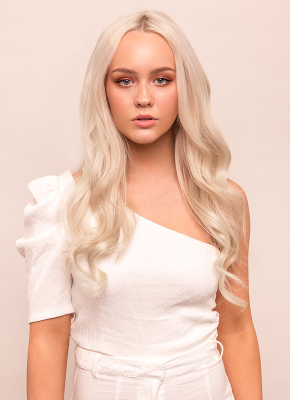 22 inch Invisible Wire Hair Extensions in #60W Platinum Blonde