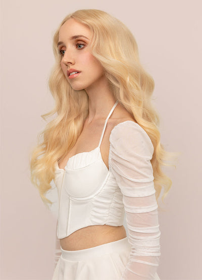 22 inch Invisible Wire Hair Extensions in #613 Bleached Blonde