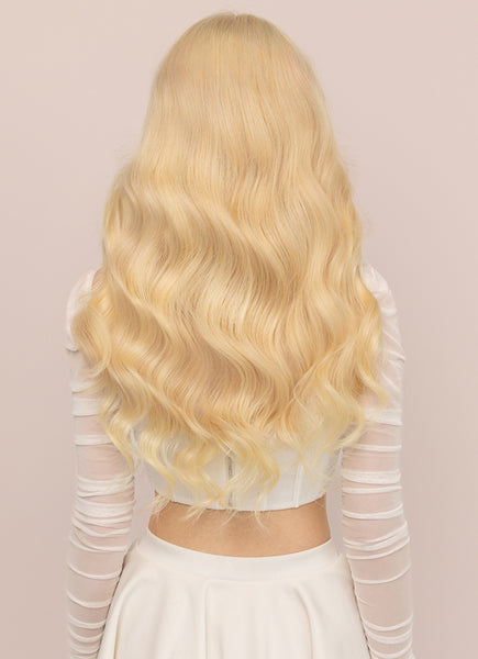 22 Inch Invisible Wire Hair Extensions #613 Bleached Blonde