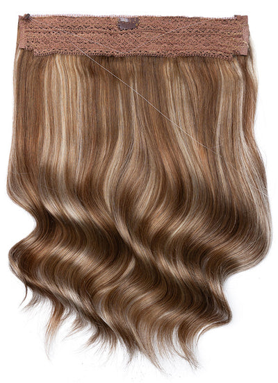 22 inch Invisible Wire Hair Extensions in Brown & Blonde (Bronde) Balayage