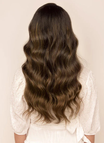 22 inch Invisible Wire Hair Extensions in Mocha & Medium Brown Balayage