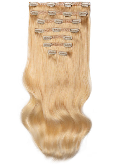 24 inch Deluxe Clip in Hair Extensions #613 Bleached Blonde