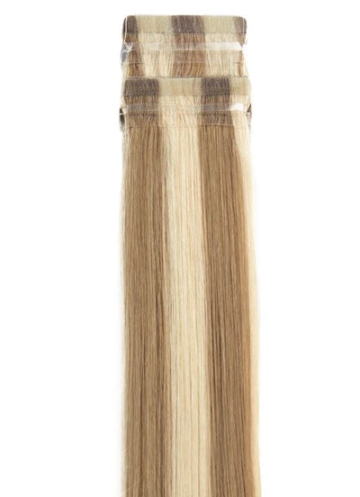 20 inch Remy Tape Hair Extensions Light Brown with Light Blonde Highlights