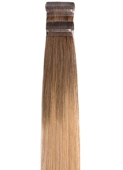20 inch Remy Tape Hair Extensions Chocolate Brown to Honey Blonde & Ash Blonde Ombre