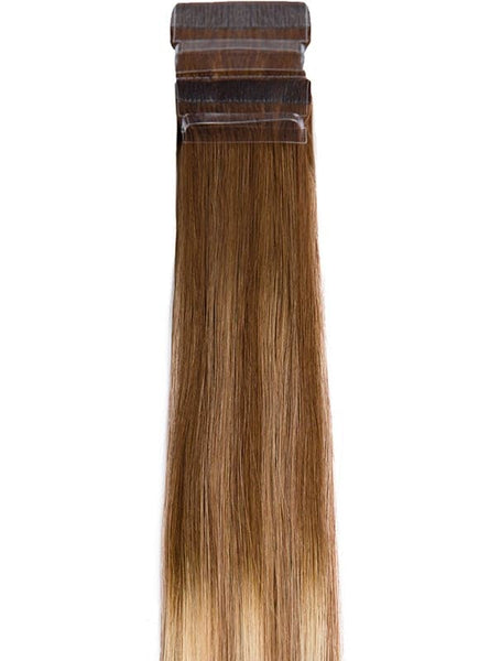 20 inch Remy Tape Hair Extensions Medium Ash Brown to Light & Dark Ash Blonde Highlights Balayage