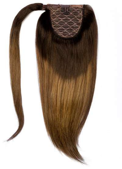 16 inch Clip in Ponytail Extension Dark & Light Brown Balayage